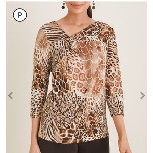 Chico’s Travelers Classic Petite Animal-Print Knot Top - MP (Chicos Size 2P) NWT